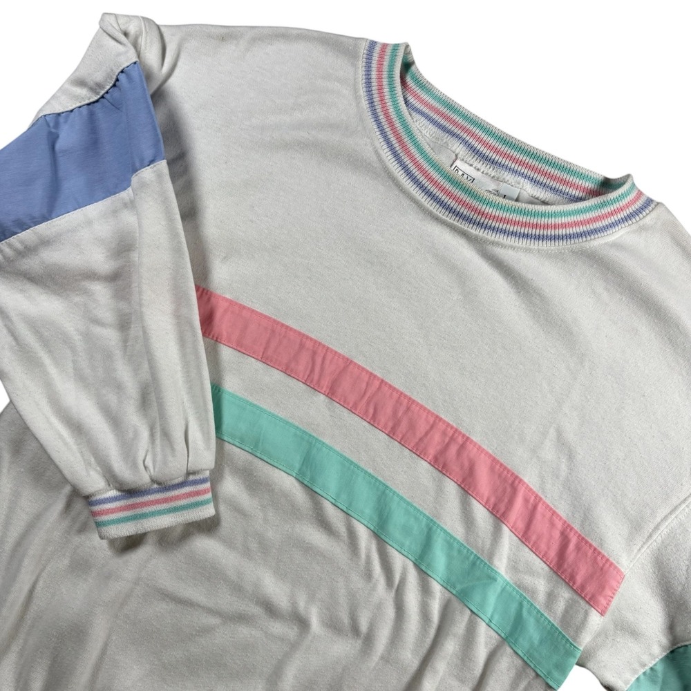 VTG 80s 90s Colorblock Stripe Pullover Pastel Sz L cottagecore grannycore USA